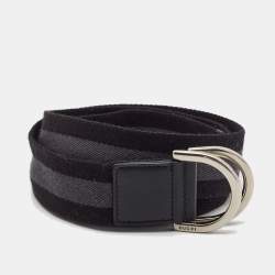 Pre Owned Gucci Black/Grey Canvas Stripe D Ring Belt 90CM
