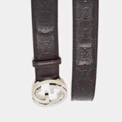Pre Owned Gucci Dark Brown Guccissima Leather Interlocking G Belt 110CM