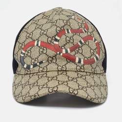 Gucci Beige GG Snake Print Canvas & Mesh Baseball Cap S