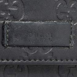 Pre Owned Gucci Black Microguccissima Leather Logo Trifold Wallet