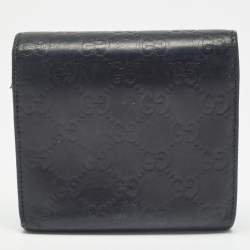 Pre Owned Gucci Black Microguccissima Leather Logo Trifold Wallet