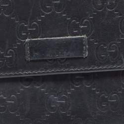 Pre Owned Gucci Black Microguccissima Leather Logo Trifold Wallet