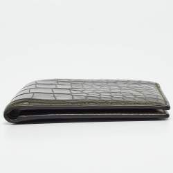 Gucci Green Crocodile Bifold Compact Wallet