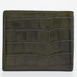 Gucci Green Crocodile Bifold Compact Wallet