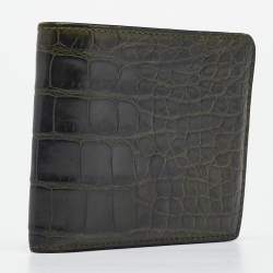 Gucci Green Crocodile Bifold Compact Wallet