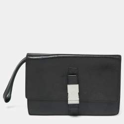 Gucci Black Leather Flap Wristlet Pouch