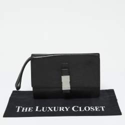 Gucci Black Leather Flap Wristlet Pouch