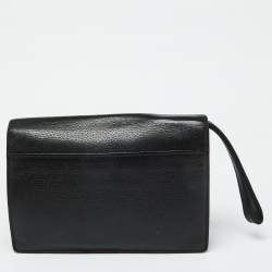 Gucci Black Leather Flap Wristlet Pouch