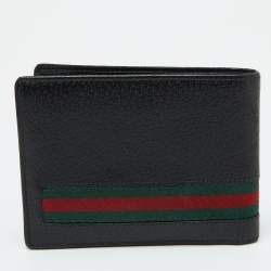 Gucci Black Leather Web Bifold Wallet
