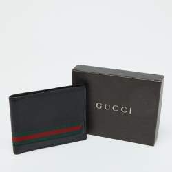 Gucci Black Leather Web Bifold Wallet