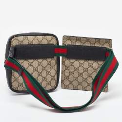 Gucci Black/Beige GG Supreme Canvas and Leather Double Belt Bag
