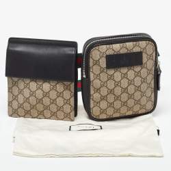 Gucci Black/Beige GG Supreme Canvas and Leather Double Belt Bag