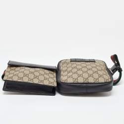 Gucci Black/Beige GG Supreme Canvas and Leather Double Belt Bag