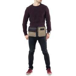 Gucci Black/Beige GG Supreme Canvas and Leather Double Belt Bag