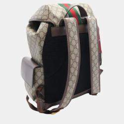 Gucci Beige Brown Multicolor Coated Canvas Leather Ophidia GG Supreme Backpack