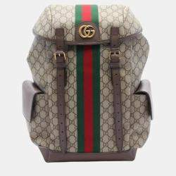 Gucci Beige Brown Multicolor Coated Canvas Leather Ophidia GG Supreme Backpack