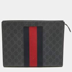 Gucci Black GG Supreme Canvas Web Zip Pouch