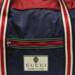 Gucci Red/Dark Blue Nylon Logo Travel Bag