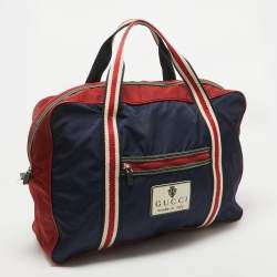 Gucci Red/Dark Blue Nylon Logo Travel Bag