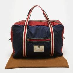 Gucci Red/Dark Blue Nylon Logo Travel Bag
