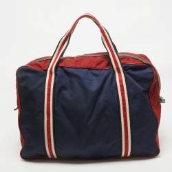 Gucci Red/Dark Blue Nylon Logo Travel Bag