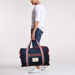 Gucci Red/Dark Blue Nylon Logo Travel Bag