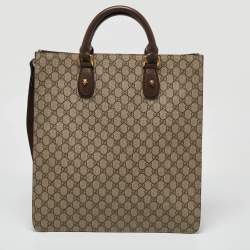 Gucci Beige GG Supreme Canvas and Leather Animalier Vertical Tote