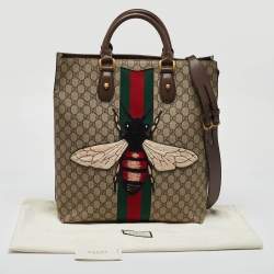 Gucci Beige GG Supreme Canvas and Leather Animalier Vertical Tote