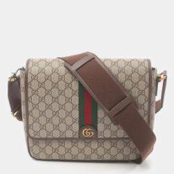 Gucci Beige Brown Multicolor Coated Canvas Leather Ophidia GG Supreme Medium Bag