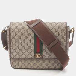 Gucci Beige Brown Multicolor Coated Canvas Leather Ophidia GG Supreme Medium Bag