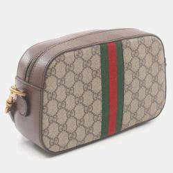 Gucci Beige Brown Multicolor Coated Canvas Leather Ophidia GG Supreme Small Crossbody Bag