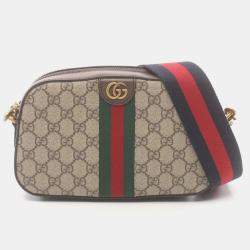 Gucci Beige Brown Multicolor Coated Canvas Leather Ophidia GG Supreme Small Crossbody Bag