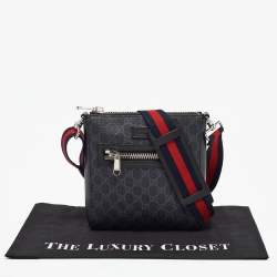 Gucci Black GG Supreme Canvas and Leather Small Web Messenger Bag