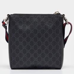 Gucci Black GG Supreme Canvas and Leather Small Web Messenger Bag
