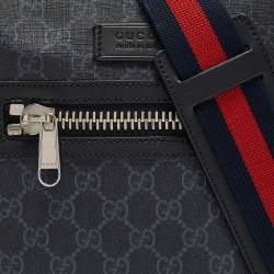 Gucci Black GG Supreme Canvas and Leather Small Web Messenger Bag