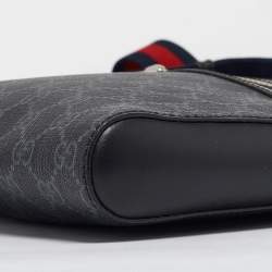 Gucci Black GG Supreme Canvas and Leather Small Web Messenger Bag