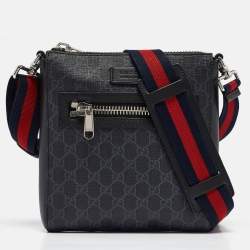 Gucci Black GG Supreme Canvas and Leather Small Web Messenger Bag