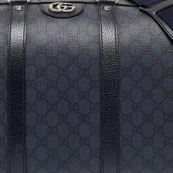 Gucci Navy Blue GG Supreme Canvas and Leather Medium Ophidia Duffel Bag