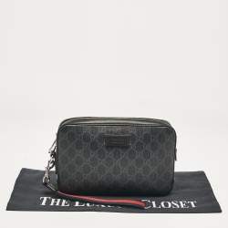 Gucci Black GG Supreme Canvas Wristlet Pouch