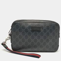 Gucci Black GG Supreme Canvas Wristlet Pouch