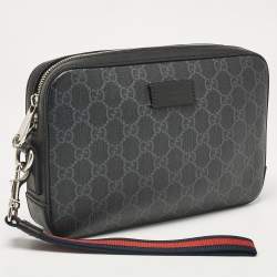 Gucci Black GG Supreme Canvas Wristlet Pouch