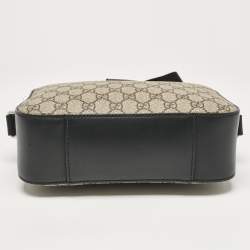 Pre Owned Gucci Black/Beige GG Supreme Canvas and Leather Camera Messenger Bag