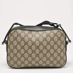 Pre Owned Gucci Black/Beige GG Supreme Canvas and Leather Camera Messenger Bag