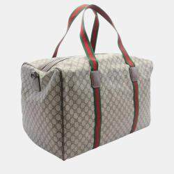 Gucci Beige Brown Multicolor Coated Canvas Leather GG Supreme Sherry Line Boston Duffle Bag