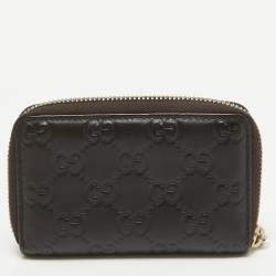 Gucci Black Guccissima Leather Zip Around Card Case