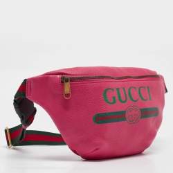 Pre Owned Gucci Pink Leather Logo Web Belt Bag
