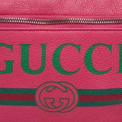 Pre Owned Gucci Pink Leather Logo Web Belt Bag