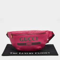 Pre Owned Gucci Pink Leather Logo Web Belt Bag