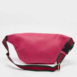 Pre Owned Gucci Pink Leather Logo Web Belt Bag