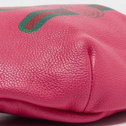 Pre Owned Gucci Pink Leather Logo Web Belt Bag